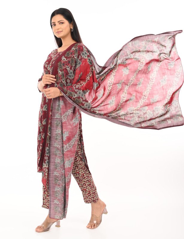 Crimson Meadow Floral Printed Kurta Set with Dupatta