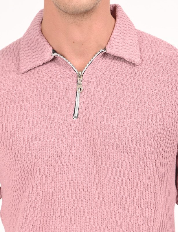 Mauve Mist Textured Half-Zip Polo Shirt