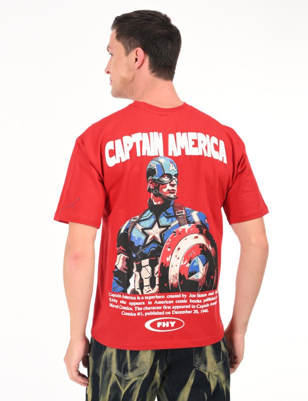Captain America Oversized T-Shirt – Red with Marvel Back Print