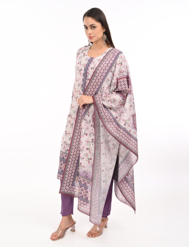 Lilac Meadow Cotton Kurta Set with Dupatta