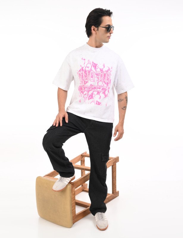 White Flame Graphic Oversized T-Shirt – Pink Inferno Print