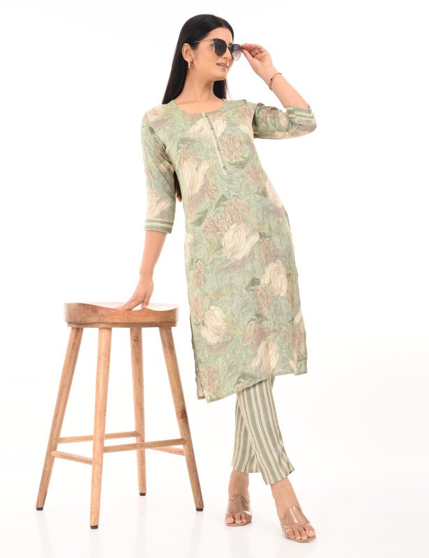 Buy One Get One - Botanical Beige & Mint Stripe Cotton Pant Combo – BOGO
