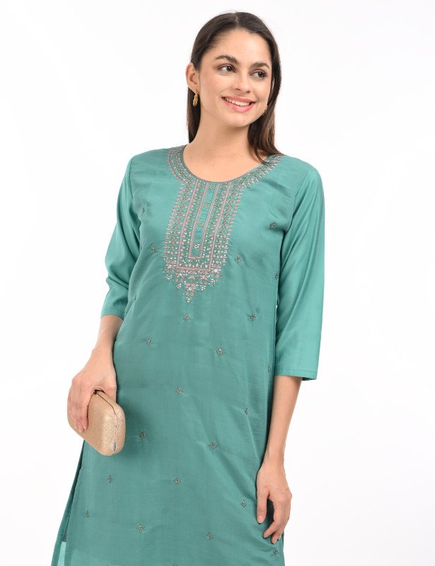 Buy One Get One - Embroidered Grace Kurta Combo – Sea Green & Plum