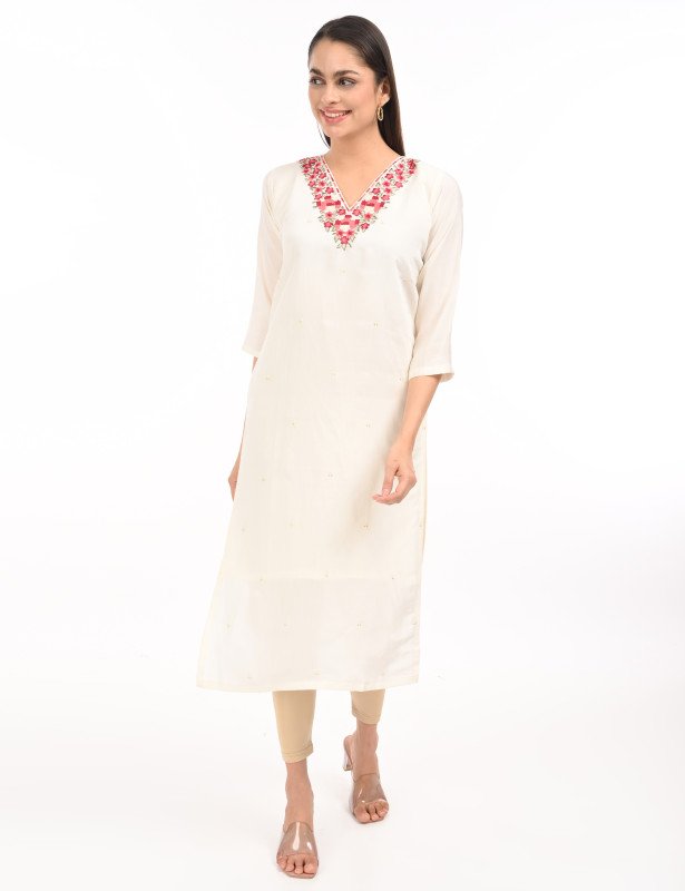 Buy 1 Get 1 – Emerald Green & Ivory Embroidered Cotton Kurtas Combo