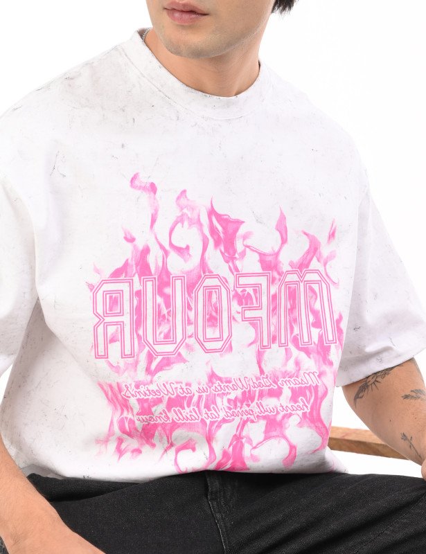 White Flame Graphic Oversized T-Shirt – Pink Inferno Print