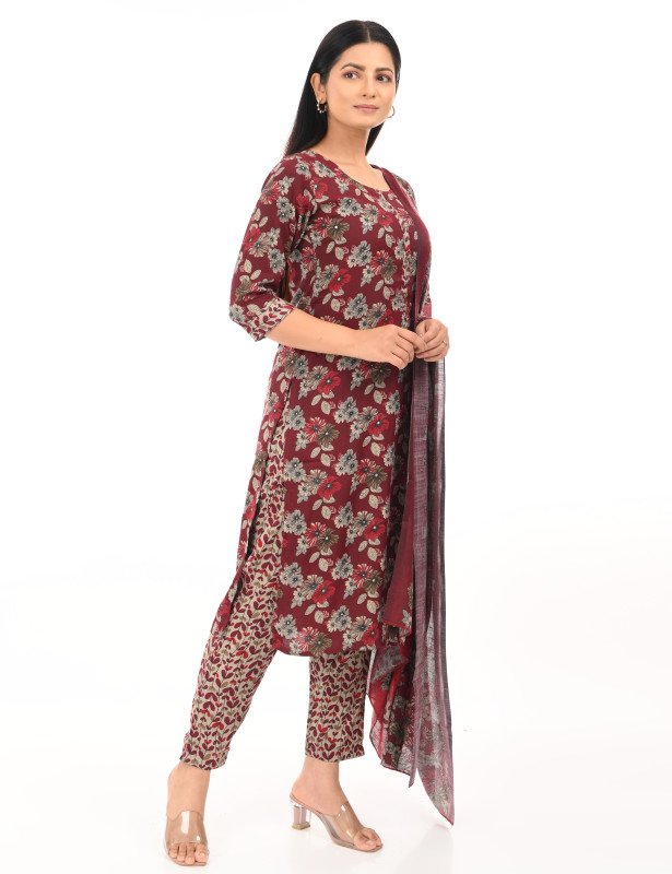 Crimson Meadow Floral Printed Kurta Set with Dupatta