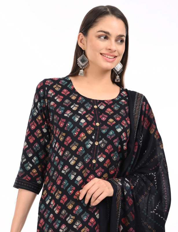 Noir Folk Printed Cotton Suit Set with Dupatta