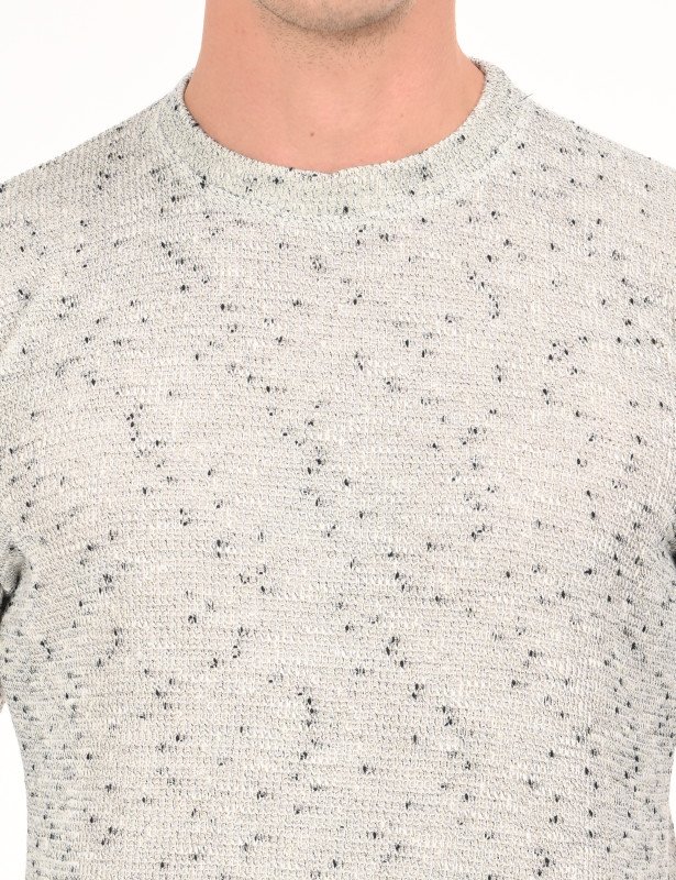 Speckled Knit Crew Neck Sweater – Frost Grey