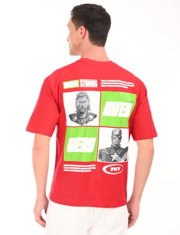 Avengers Heroes Grid Oversized T-Shirt – Marvel Red Edition