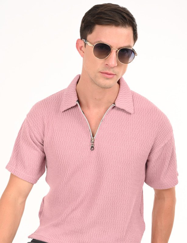 Mauve Mist Textured Half-Zip Polo Shirt