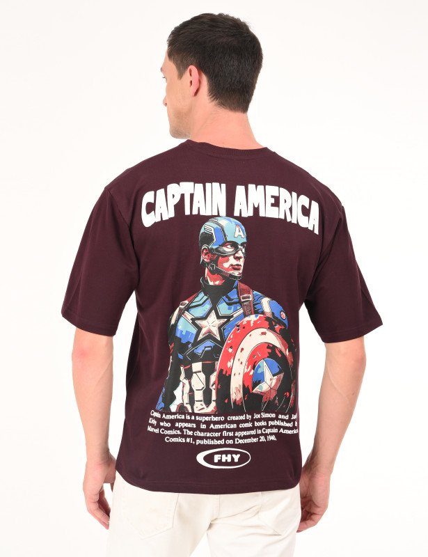 Captain America Graphic Maroon T-Shirt – (Oversized Fit)