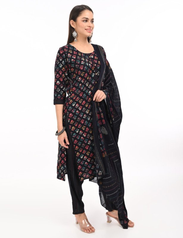 Noir Folk Printed Cotton Suit Set with Dupatta
