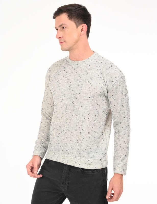 Speckled Knit Crew Neck Sweater – Frost Grey