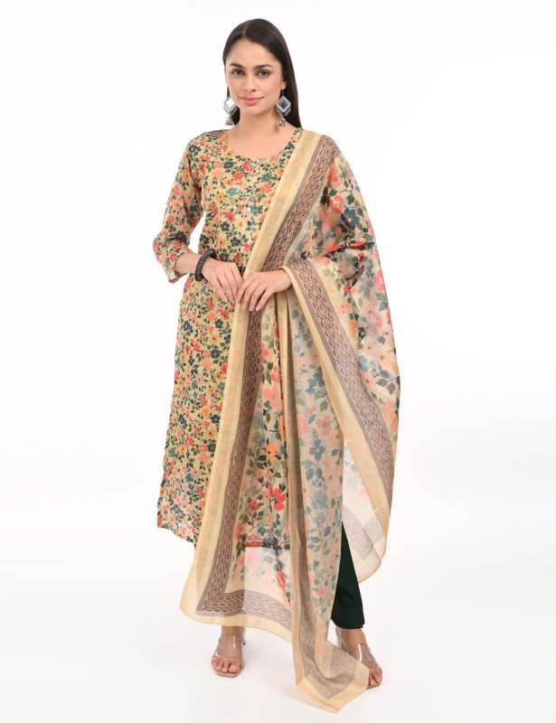 Sunlit Garden Printed Kurta Set with Organza Dupatta
