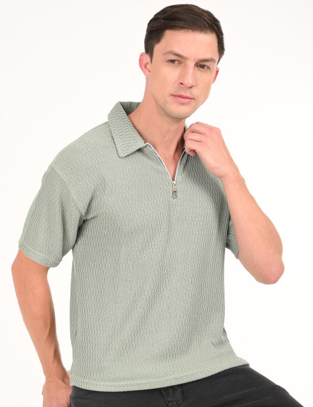 Sage Textured Zip Polo Shirt